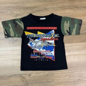 Vintage Boys 5 Elite Force Thunderbolt Squadron Graphic Tee Camo Navy Fighter